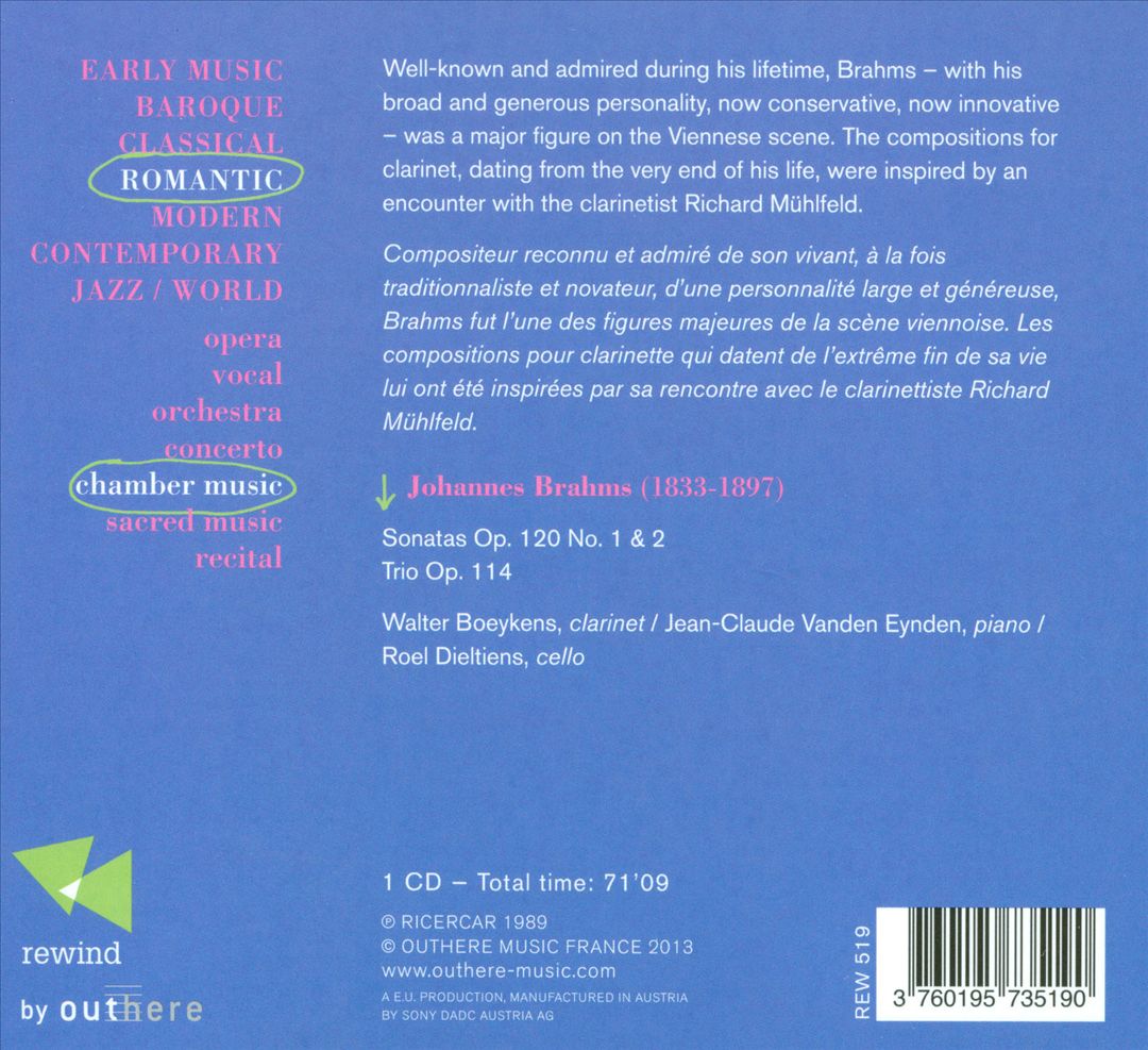 Brahms: Clarinet Sonatas & Trio cover art