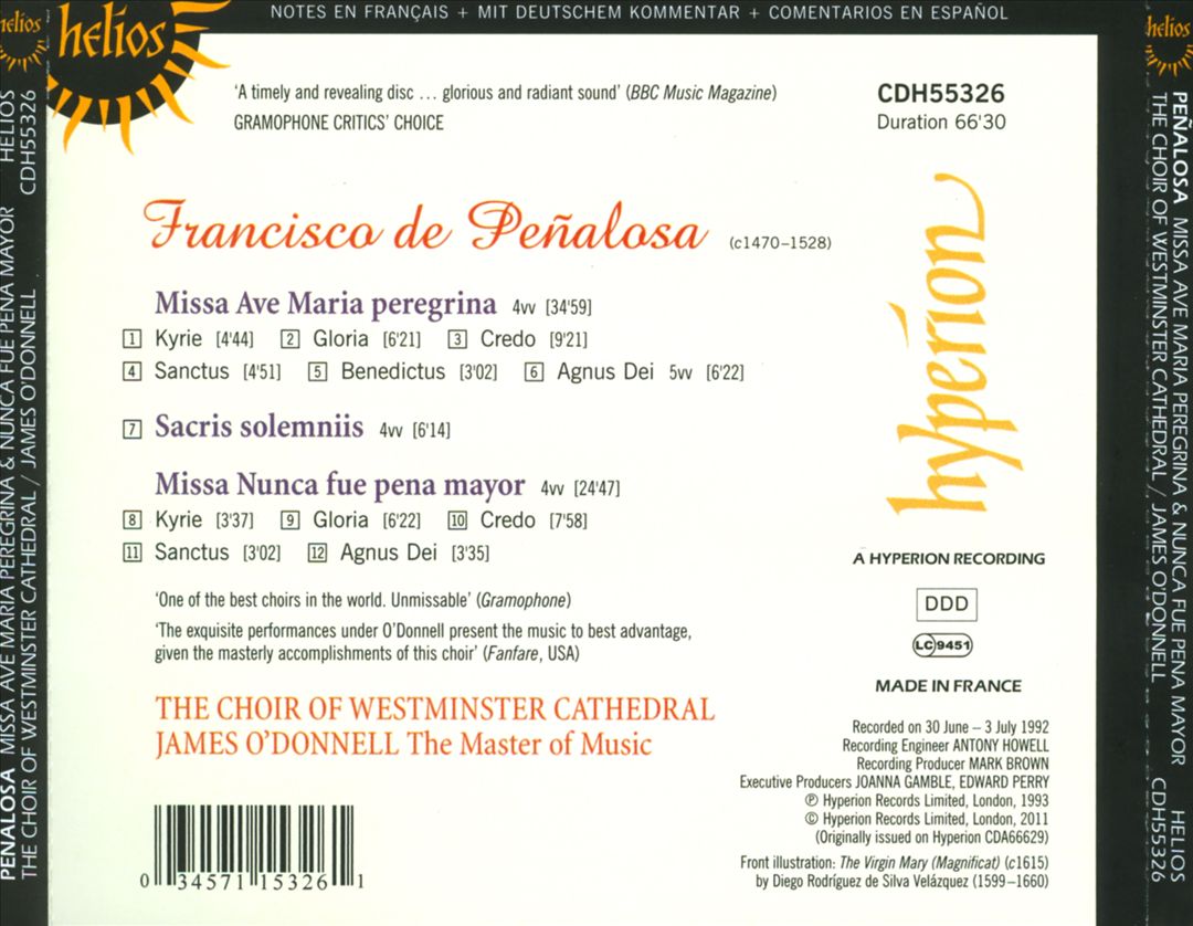 Francisco de Peñalosa: Missa Ave Maria; Sacris Solemniis; Missa Nunc Fué Pena Mayor cover art