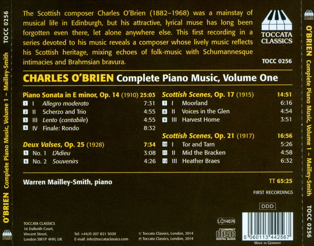 Charles O'Brien: Complete Piano Music, Vol. 1 cover art