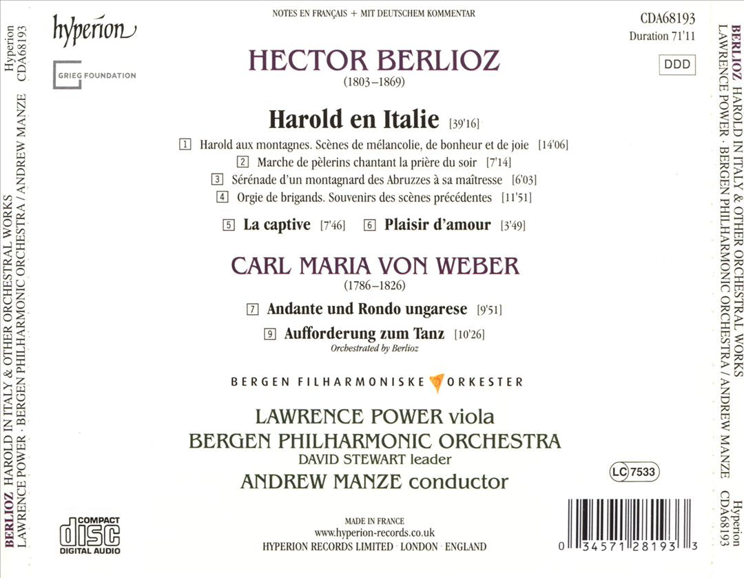 Berlioz: Harold in Italy; Weber: Aufforderung zum Tanz; Andante und Rondo Ungarese cover art