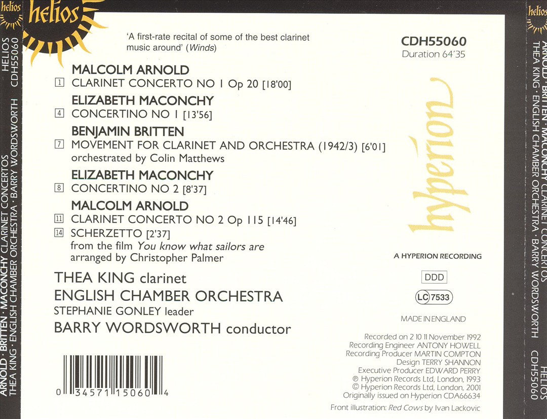 Arnold: Clarinet Concertos; Scherzetto; Britten: Concerto Movement; Maconchy: Concertinos cover art