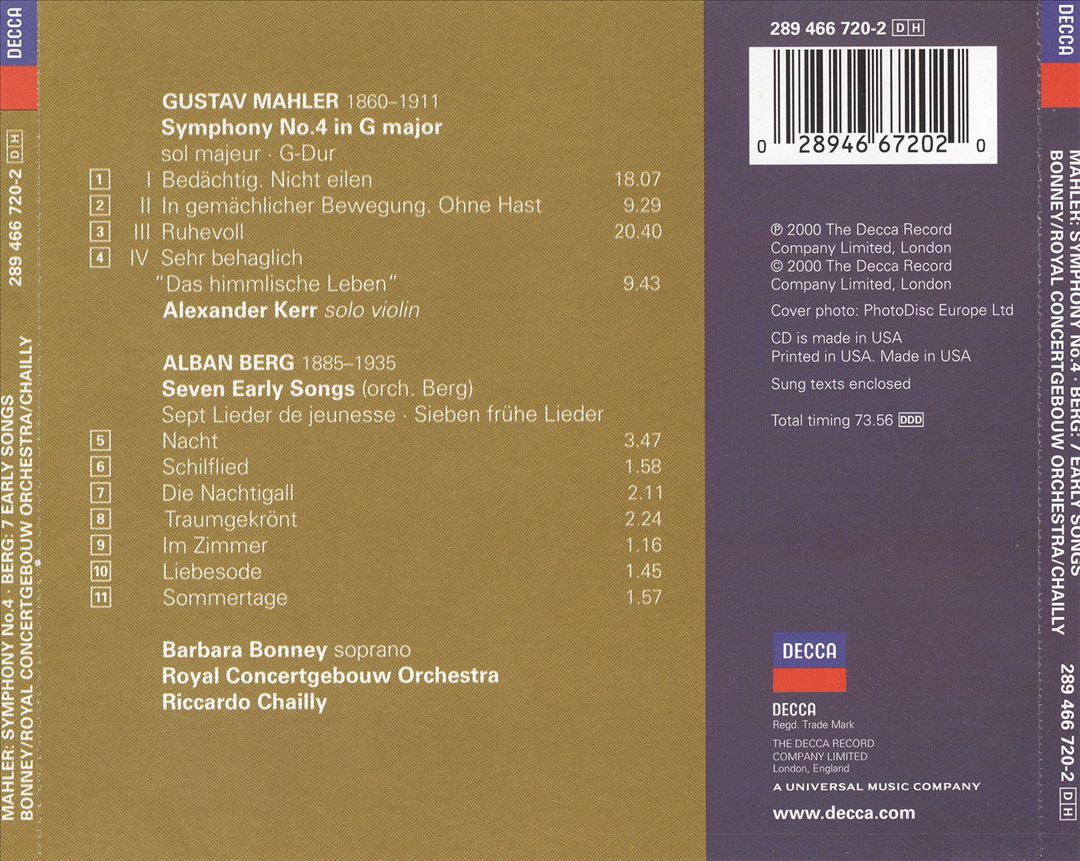 Mahler 4; Berg: 7 Early Songs cover art