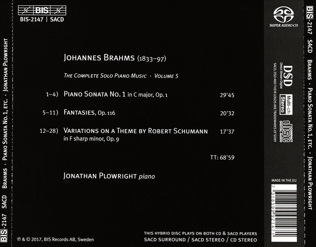 Johannes Brahms: Seven Fantasies, Op. 116; Schumann Variations, Op. 9; Piano Sonata No. 1, Op. 1 cover art