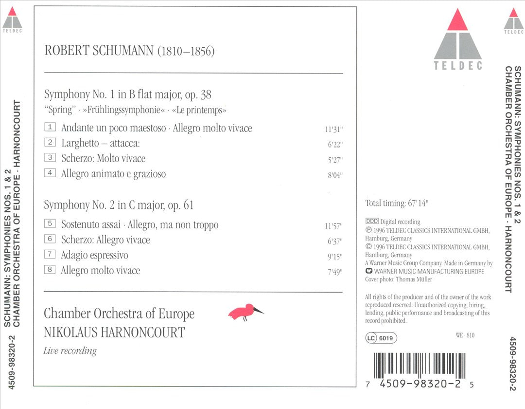 Schumann: Symphonies No. 1 "Spring", No. 2 cover art