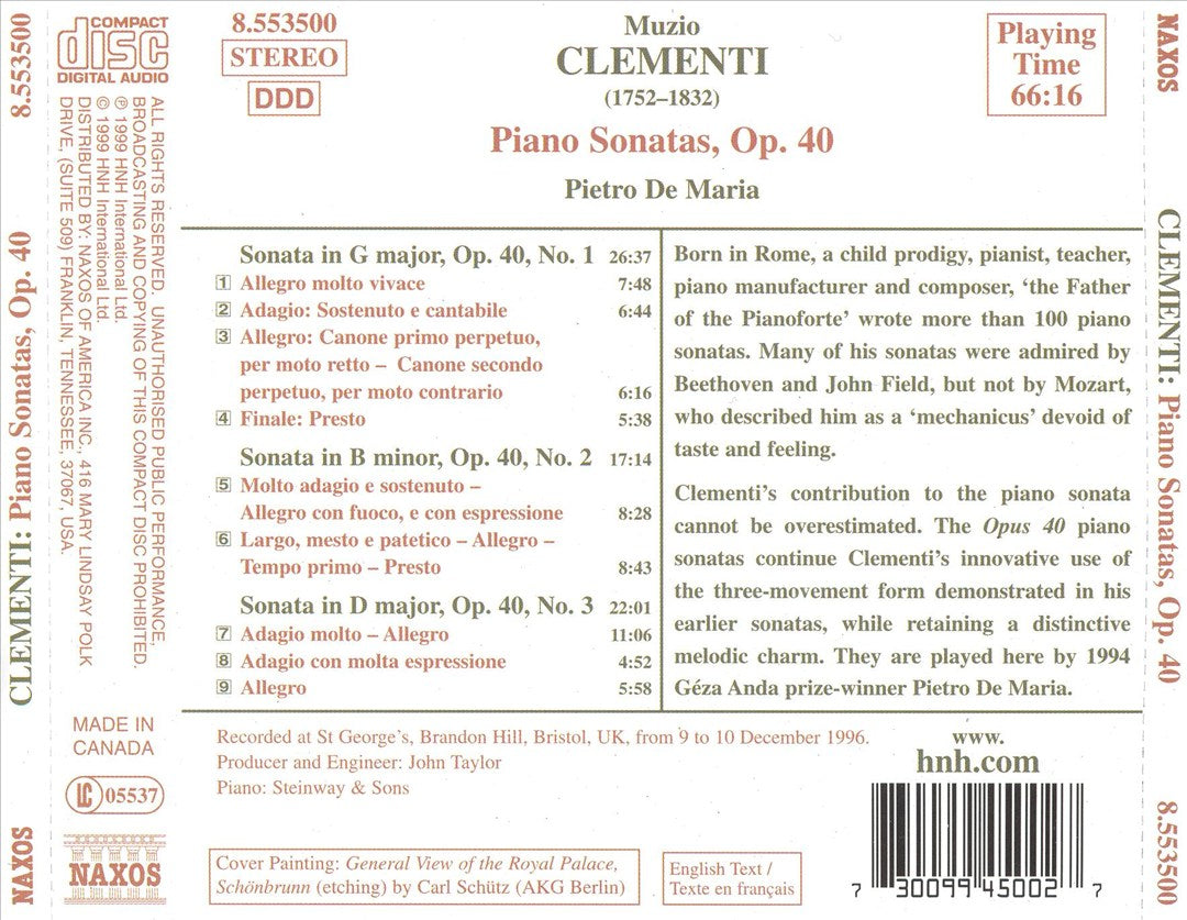 Clementi: Piano Sonatas, Op. 40 cover art