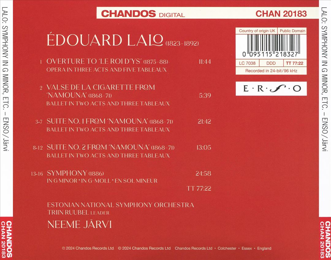 Lalo: Suites and Valse de la Cigarette from Namouna; Overture to Le Roi d'Ys; Symphony in G minor cover art
