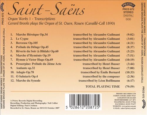 Saint-Saëns: Organ Works 1 - Transcriptions cover art