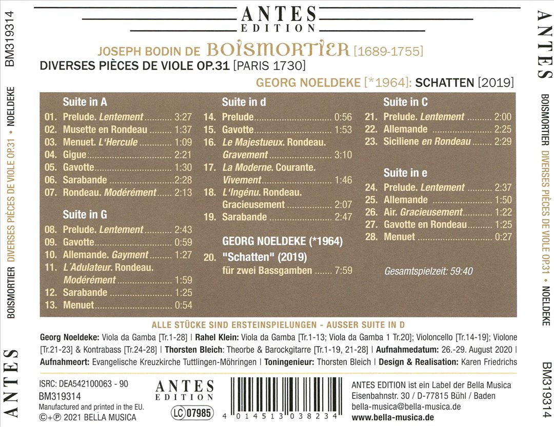 Joseph Bodin de Boismortier: Diverses Pieces de Viole Op.31; Georg Noeldeke: Schatten cover art