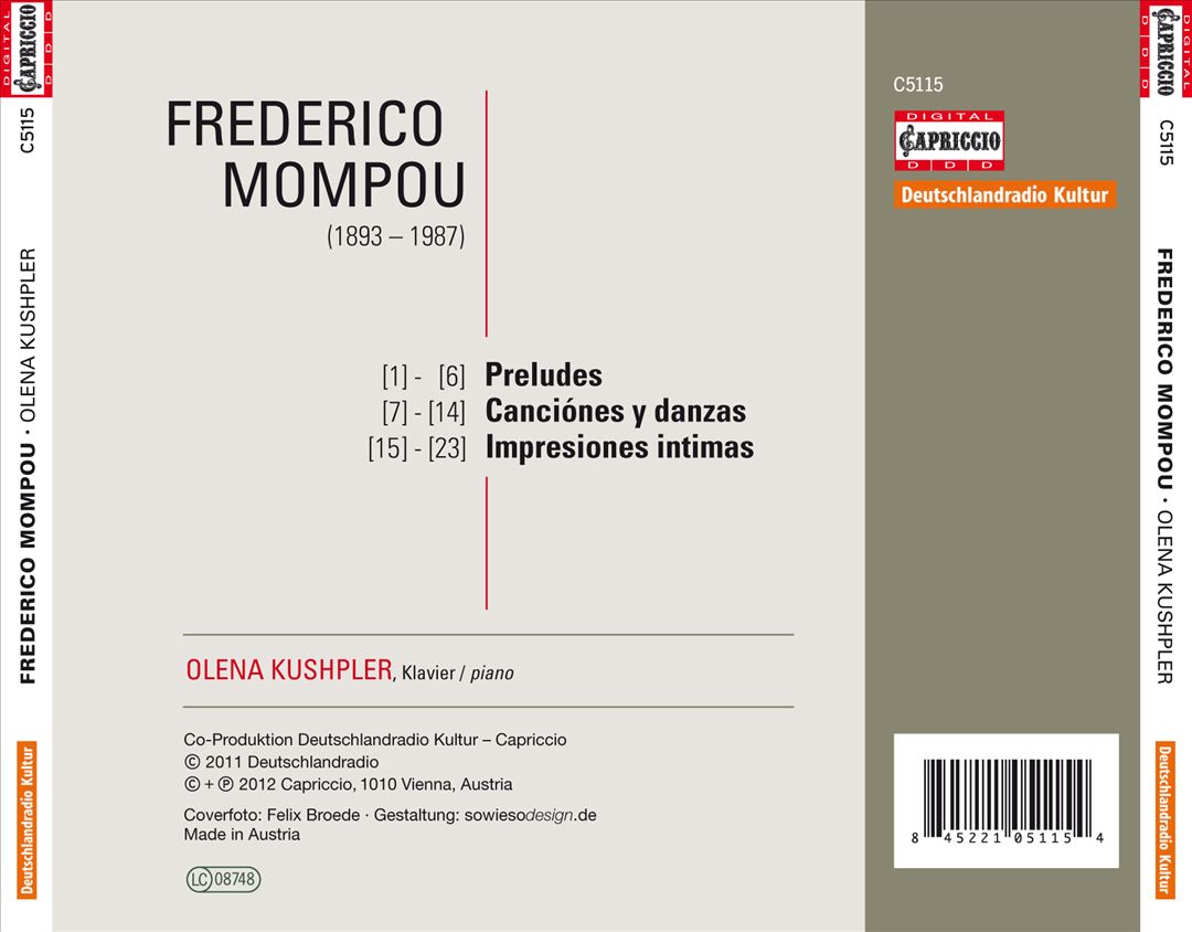 Federico Mompou: Preludes; Canciónes y Danzas; Impresiones Intimas cover art