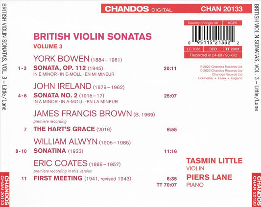 British Violin Sonatas, Vol. 3: Bowen, Ireland, Alwyn, Brown, Coates cover art