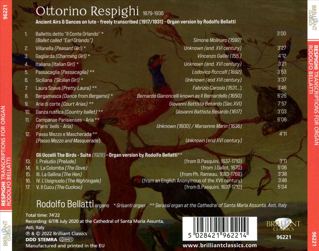 Respighi: Ancient Airs & Dances; Suite “The Birds” - Transcriptions For Organ cover art
