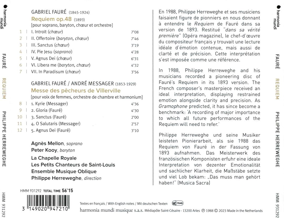 Fauré: Requiem op. 48, version 1893; Fauré/Messager: Messe des Pêcheurs de Villerville cover art