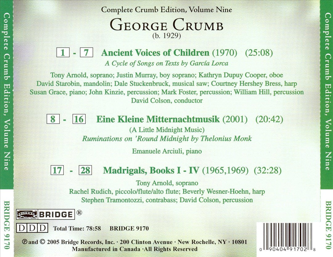 George Crumb: Ancient Voices of Children; Eine Kleine Mitternachtmusik; Madrigals, Books 1-4 cover art