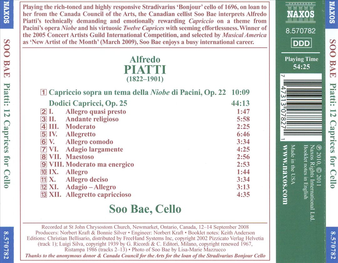 Alfredo Piatti: 12 Caprices for Cello cover art