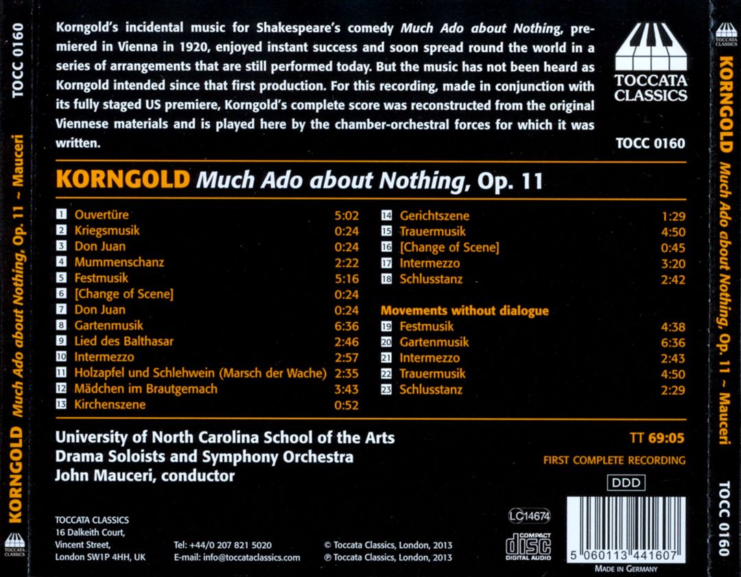 Erich Korngold: Much Ado About Nothing, Op. 11 (Complete Incidental Music) cover art