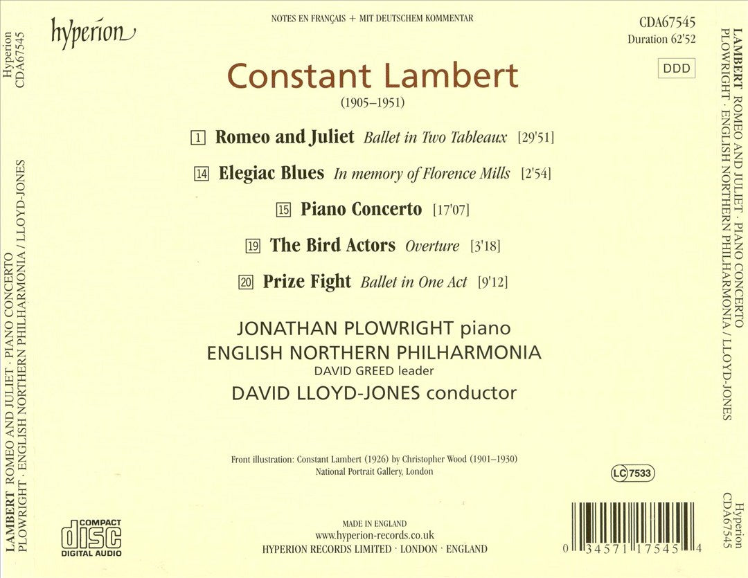 Constant Lambert: Piano Concerto; Romeo and Juliet; The Bird Actors; etc. cover art