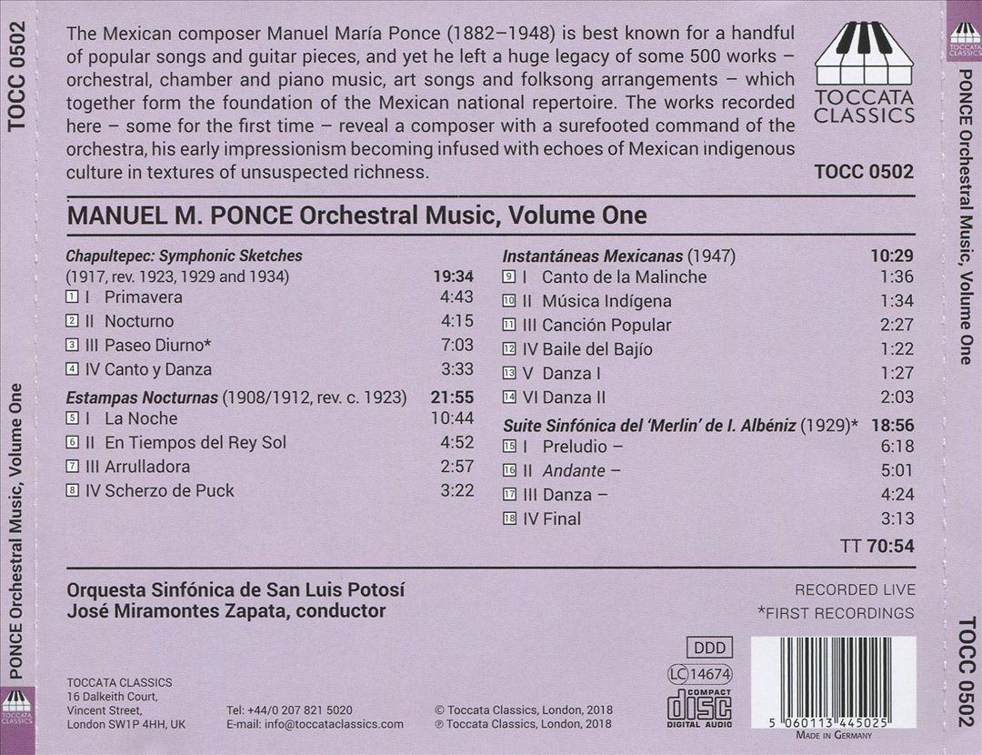 Manuel M. Ponce: Orchestral Music, Vol. 1 cover art