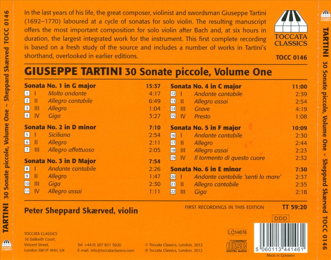 Giuseppe Tartini: 30 Sonate Piccole, Vol. 1 - Sonatas Nos. 1-6 cover art