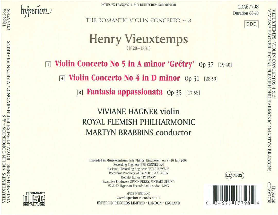 Vieuxtemps: Violin Concertos Nos. 4 & 5; Fantasia appassionata cover art