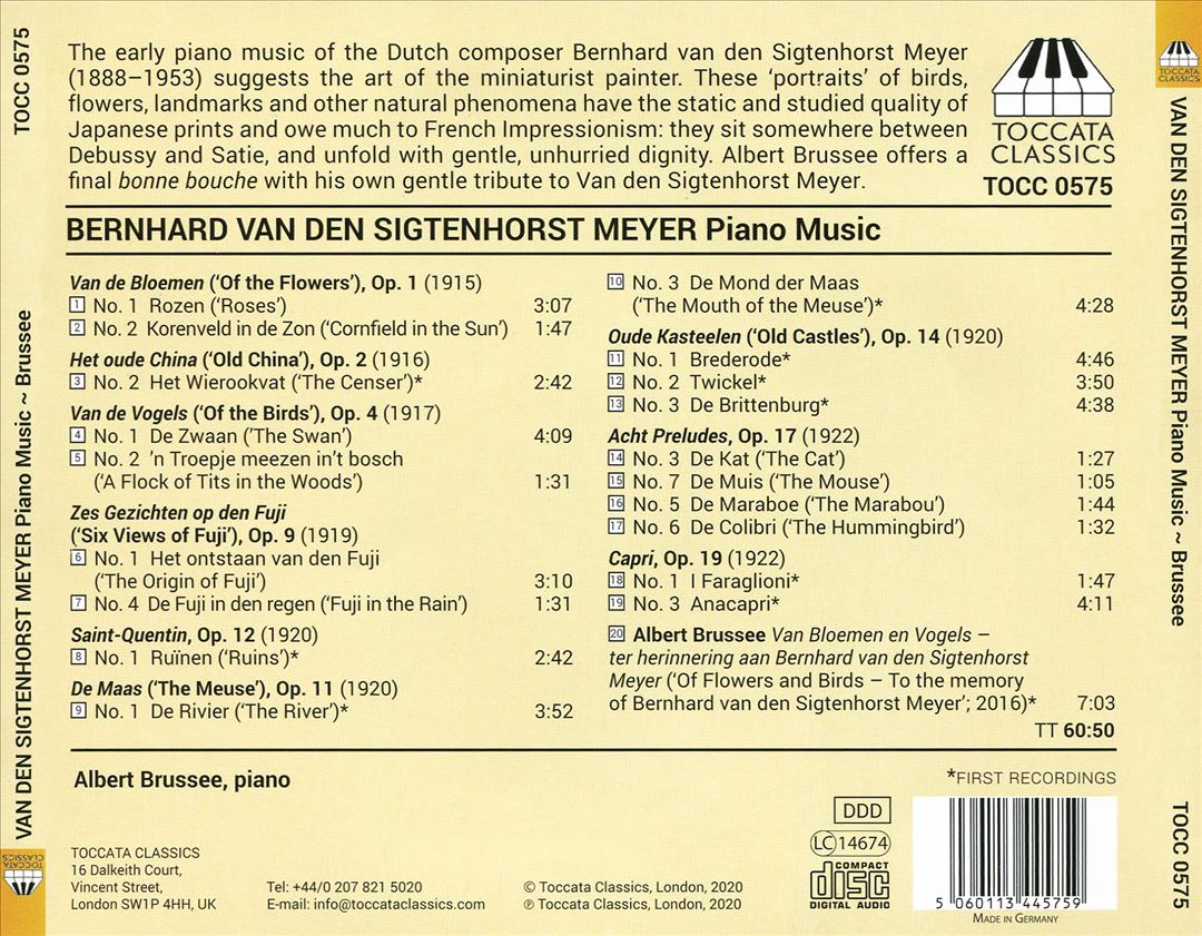 Bernhard van den Sigtenhorst Meyer: Piano Music cover art