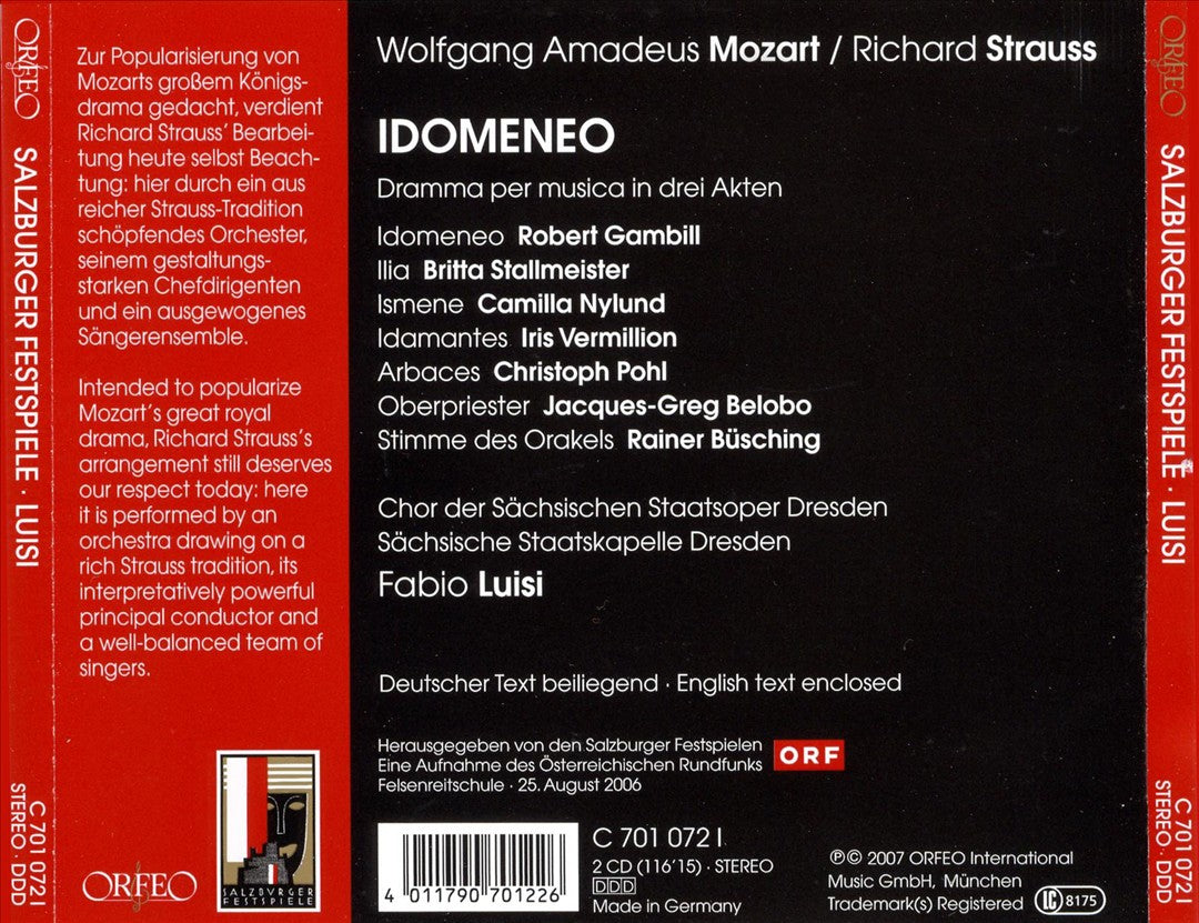 Mozart: Idomeneo [Arranged by Richard Strauss] cover art
