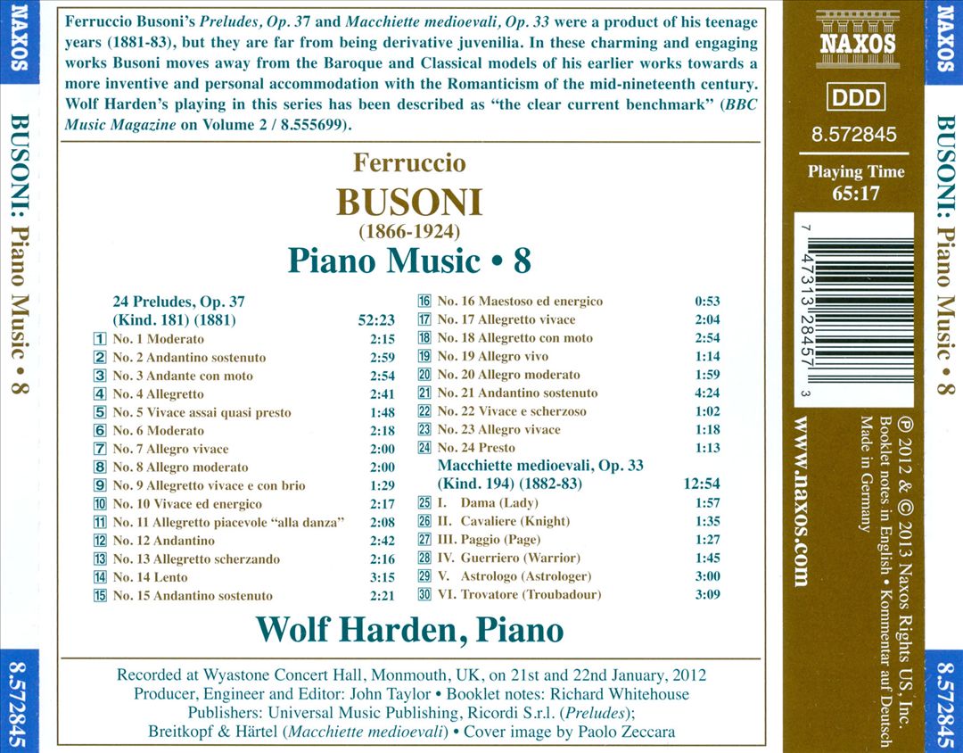 Ferruccio Busoni: Piano Music, Vol. 8 cover art