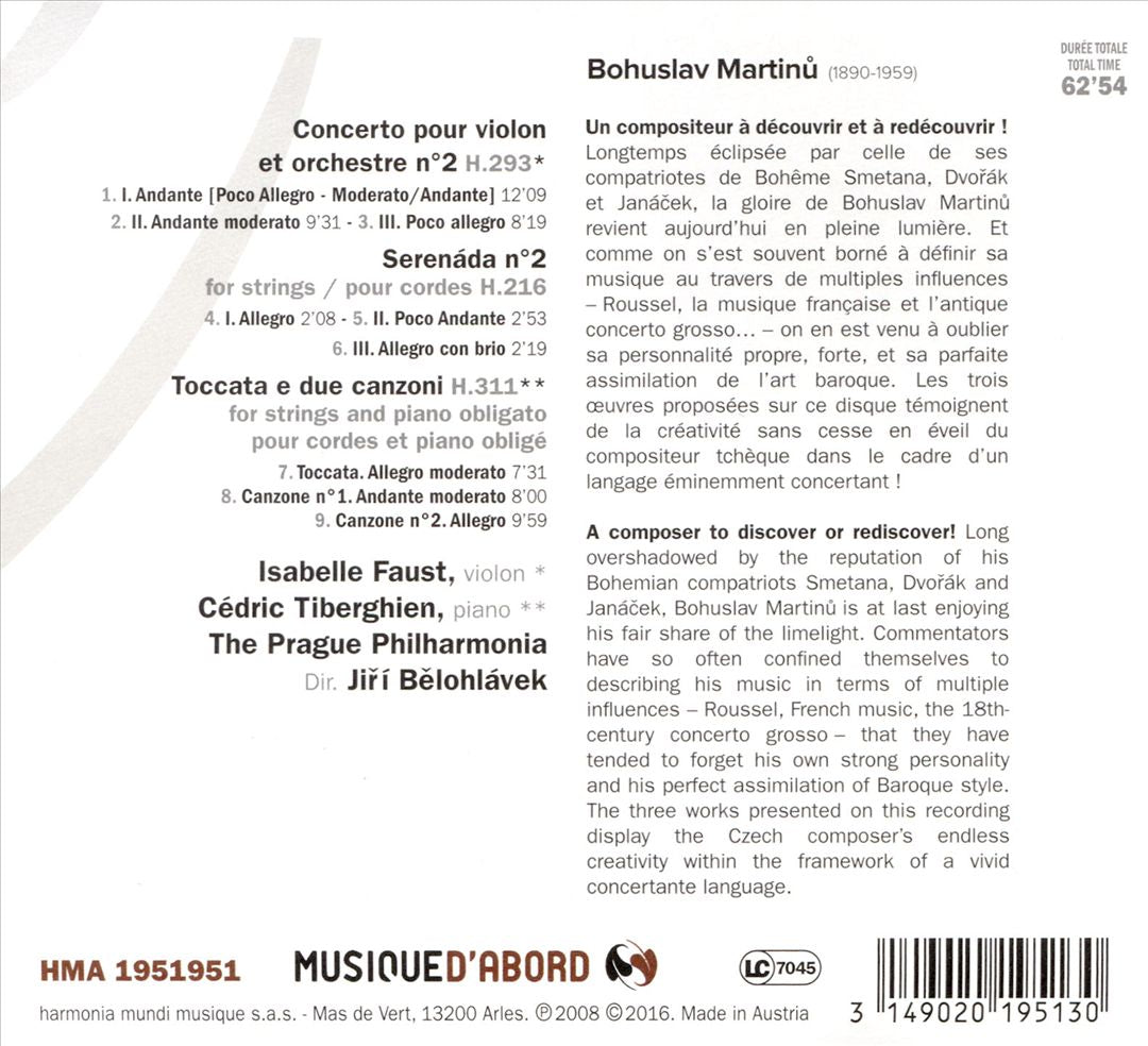 Martinu: Violin Concerto No. 2; Toccata & due Canzoni cover art