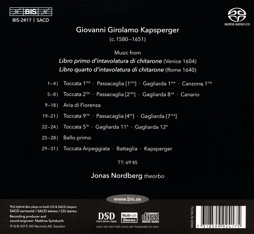 Giovanni Girolamo Kapsperger: Intavolatura di Chitarone cover art