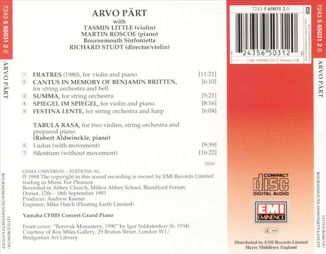 Arvo Pärt: Tabula Rasa; Fratres; Spiegel im Spiegel; Cantus in Memoriam Benjamin Britten cover art
