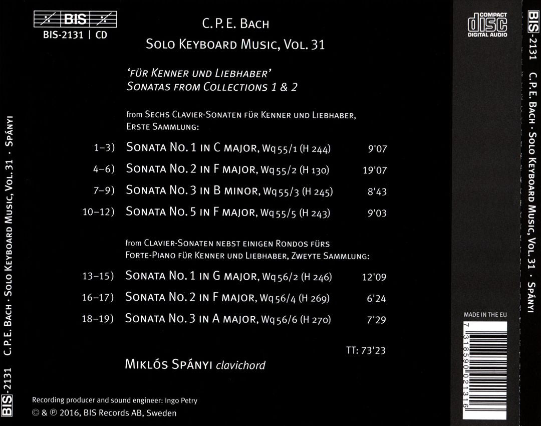 C.P.E. Bach: The Solo Keyboard Music, Vol. 31 cover art