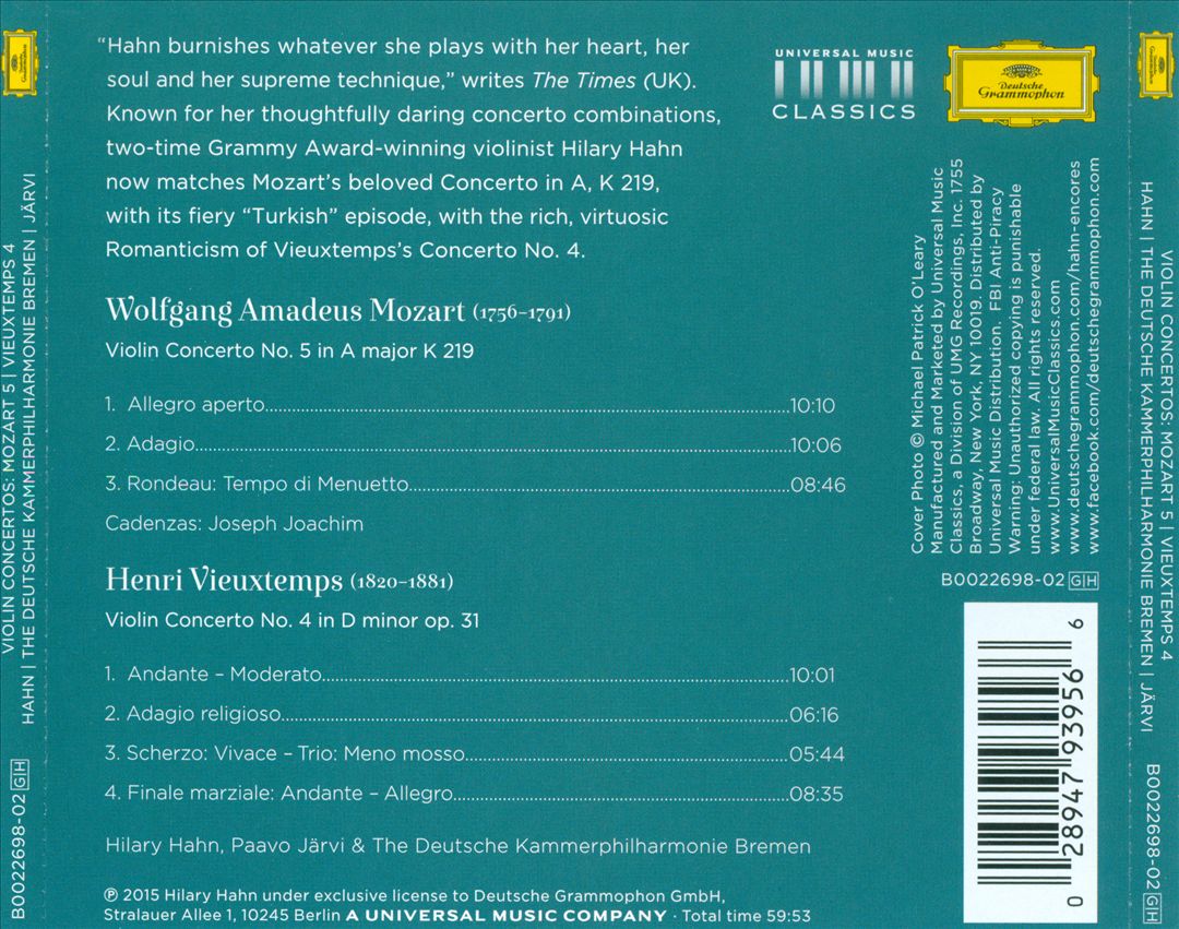 Mozart: Violin Concerto No. 5; Vieuxtemps: Violin Concerto No. 4 cover art