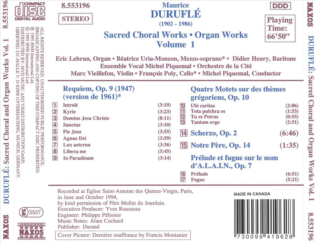 Duruflé: Sacred Choral & Organ Works, Vol. 1 cover art