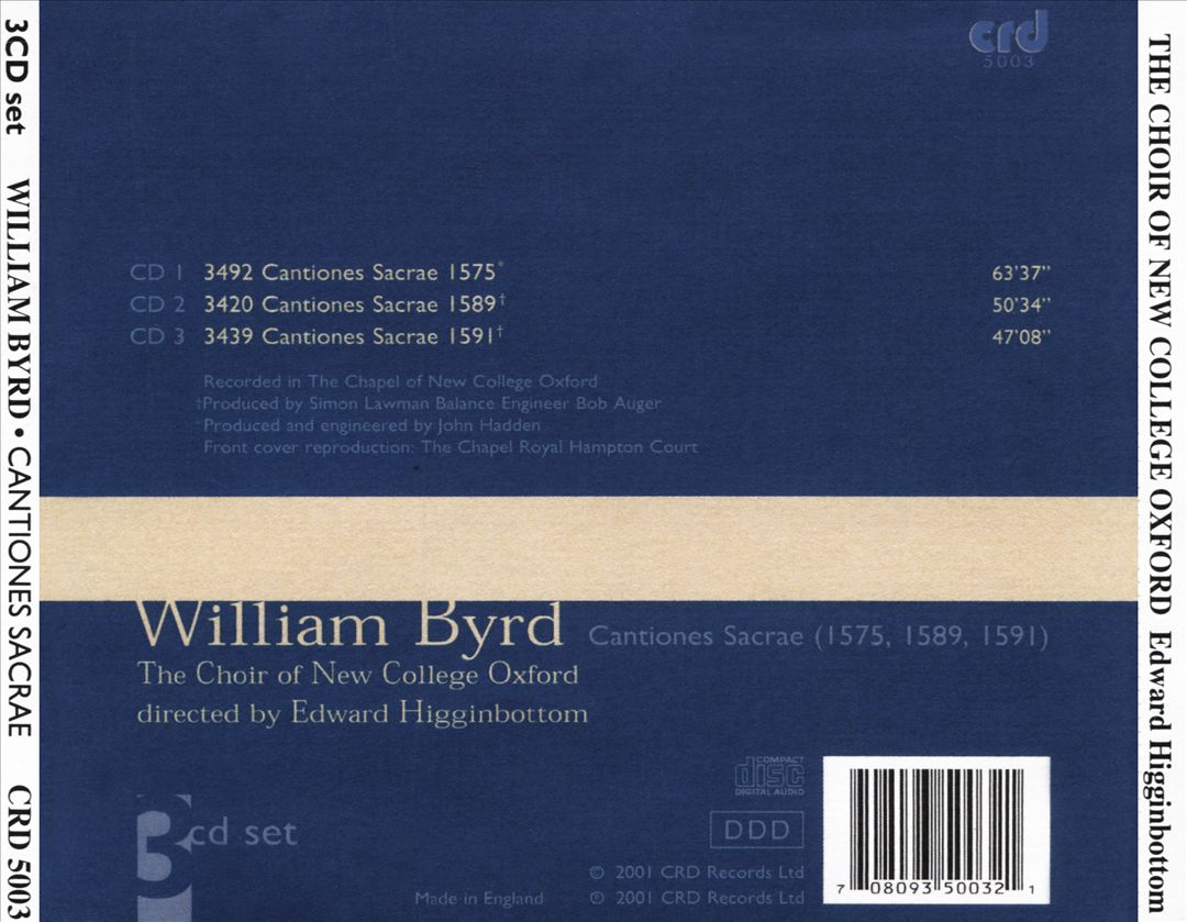 William Byrd: Cantiones Sacrae (1575, 1589, 1591) cover art