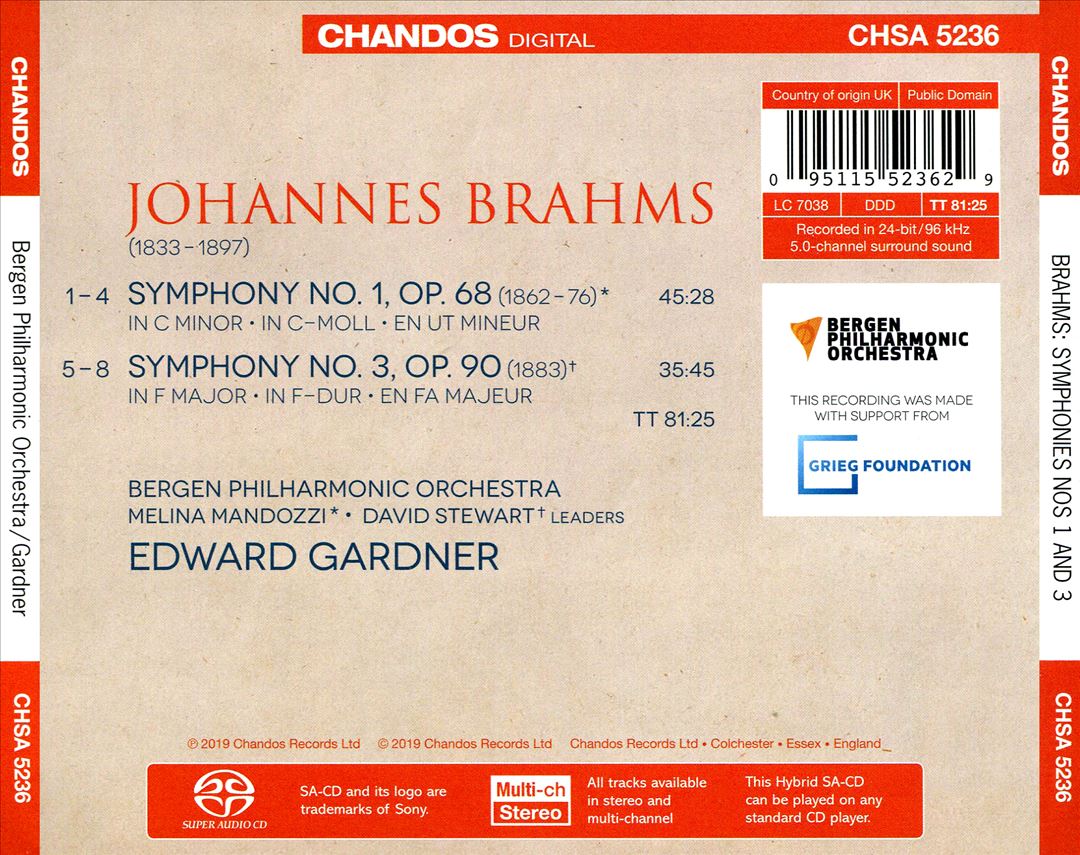 Brahms: Symphonies Nos. 1 and 3 cover art