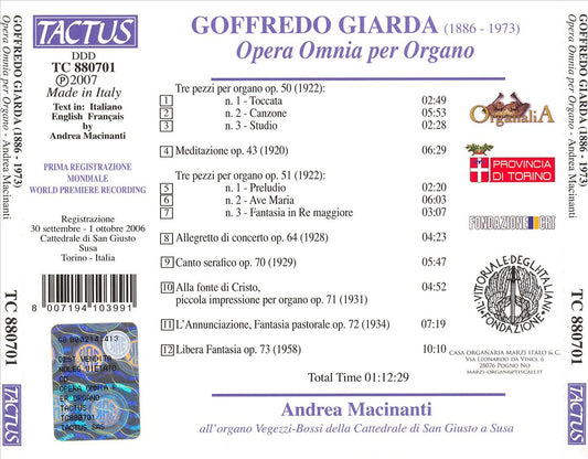 Goffredo Giarda: Opera Omnia per Organo cover art