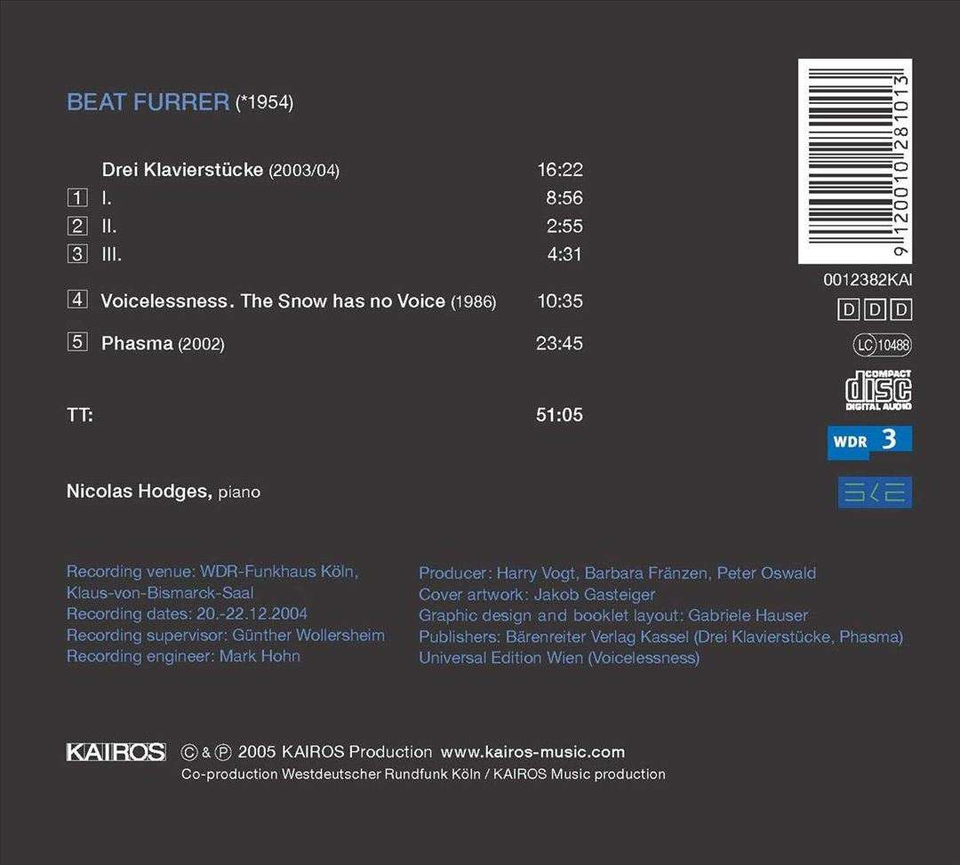 Beat Furrer: Drei Klavierstücke; Voicelessness; The snow has no voice; Phasma cover art