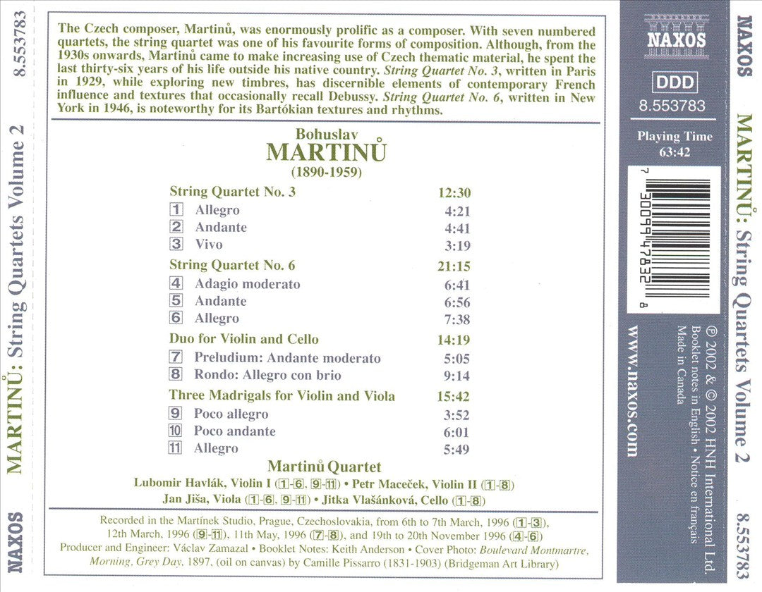 Martinu: String Quartets Nos. 3 and 6 cover art
