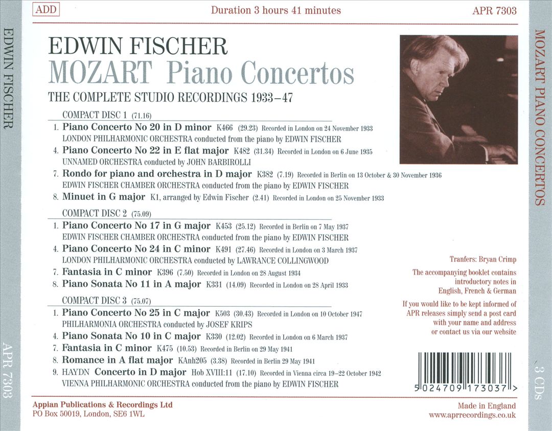 Mozart: Piano Concertos, the Complete Studio Recordings 1933-47 cover art