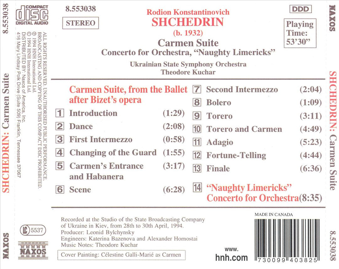 Shchedrin: Carmen Suite; Concerto for Orchestra "Naughty Limericks" cover art