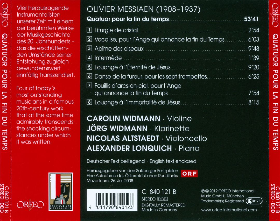 Messiaen: Quatuor pour la Fin du Temps cover art