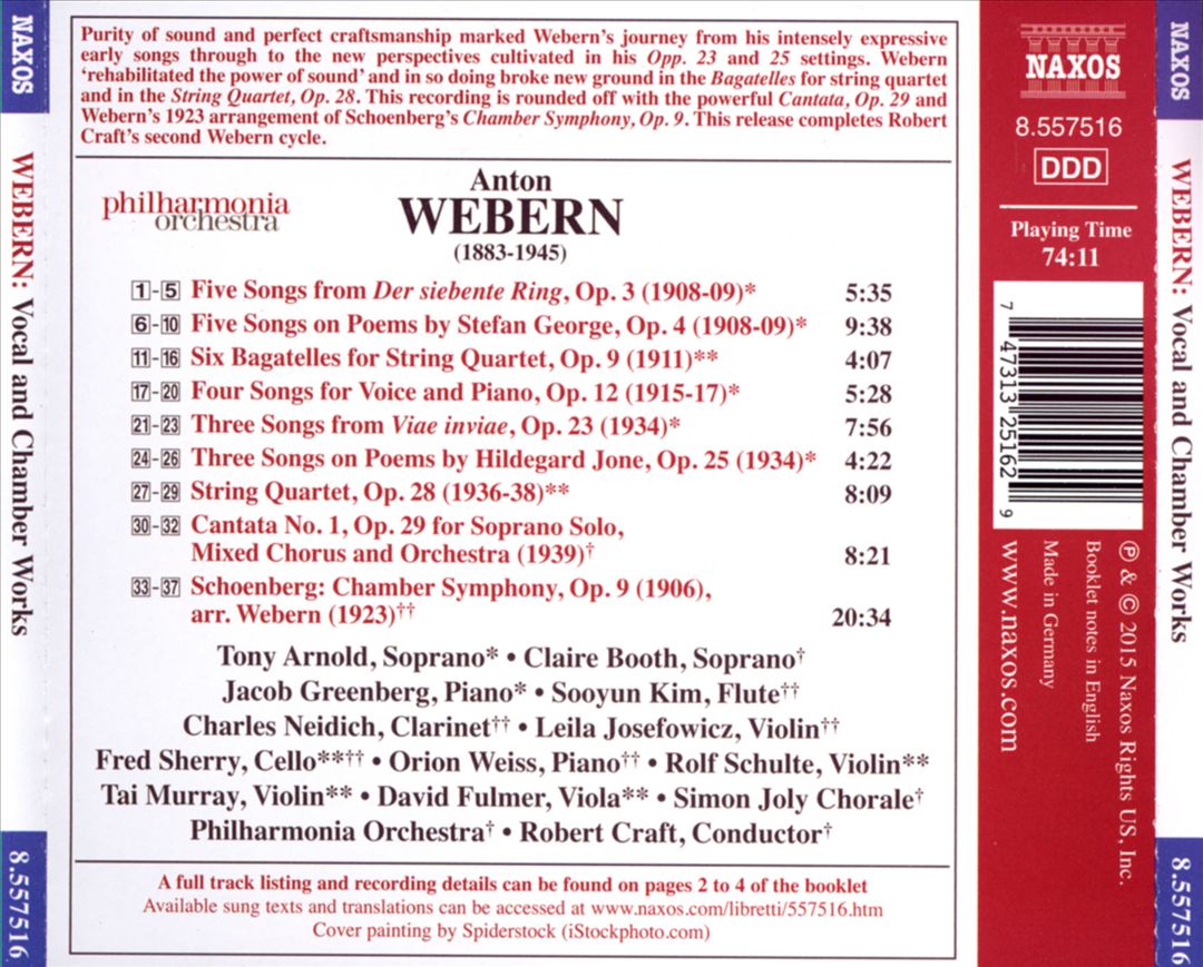 Anton Webern: Vocal and Chamber Works cover art