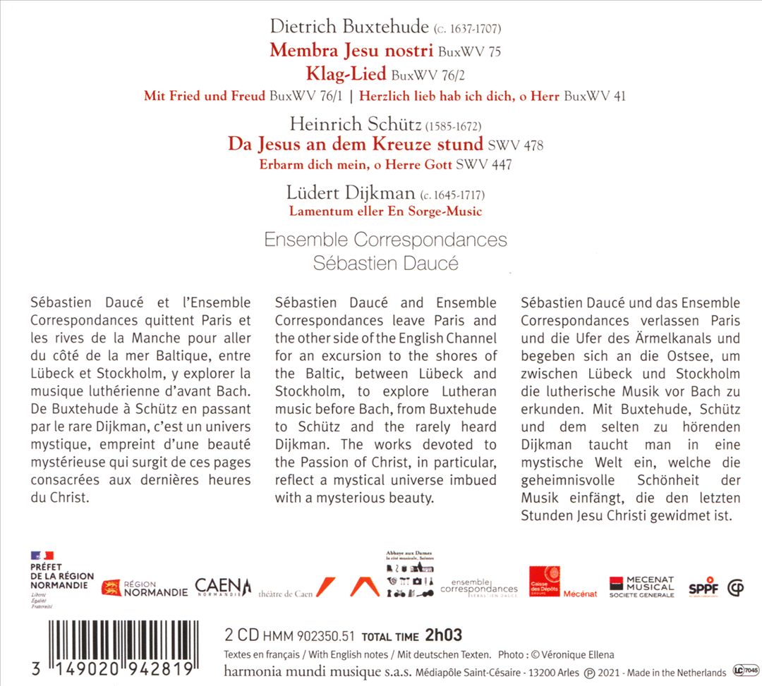 Septem Verba & Membra Jesu Nostri: Buxtehude, Schütz, Dijkman cover art