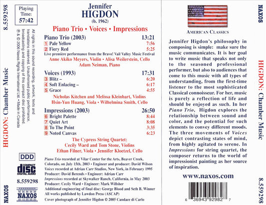 Jennifer Higdon: Piano Trio; Voices; Impressions cover art
