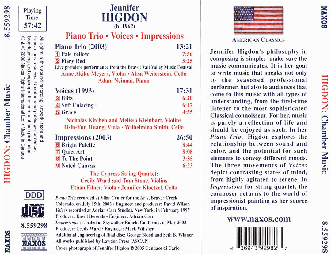 Jennifer Higdon: Piano Trio; Voices; Impressions cover art