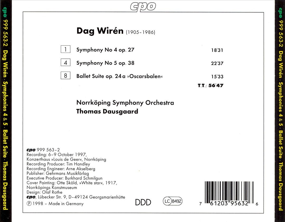 Dag Wirén: Symphonies 4 & 5; Oscarsbalen Ballet Suite cover art