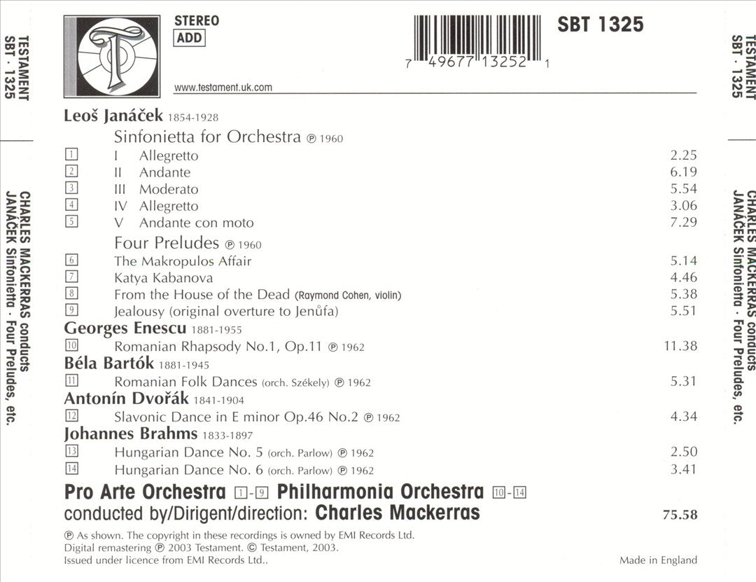 Janácek: Sinfonietta: Four Preludes cover art
