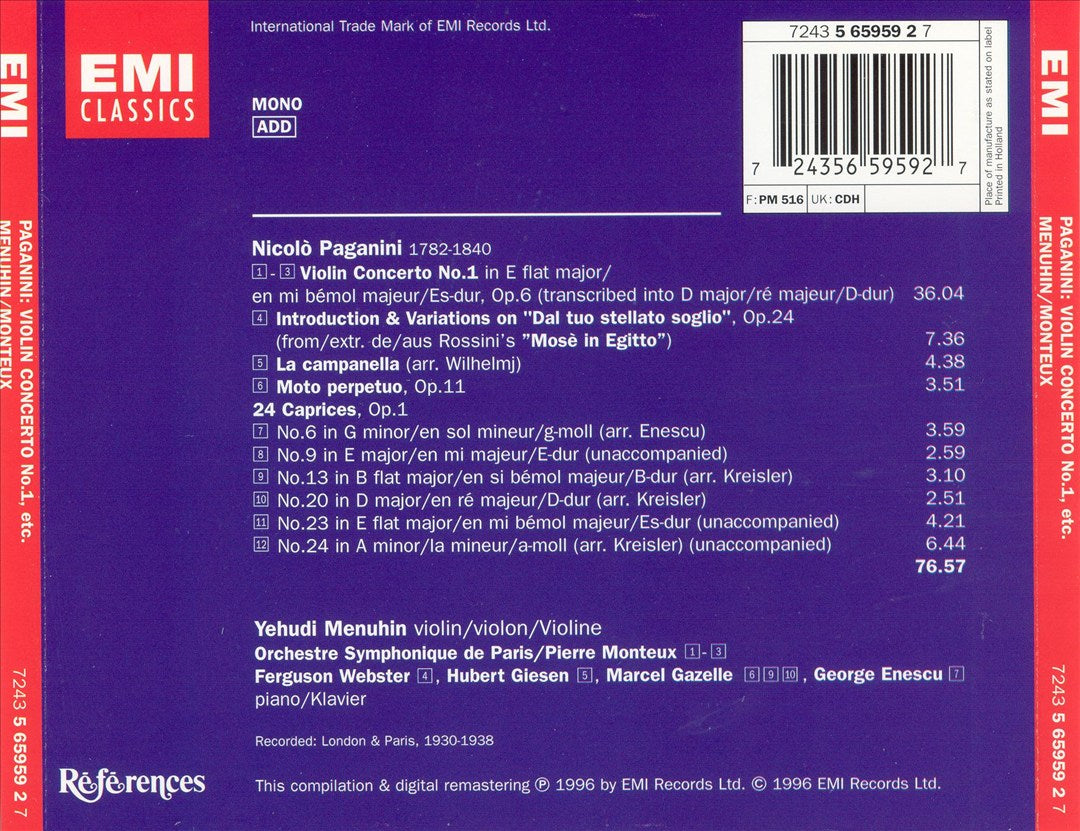 Paganini: Violin Concerto No. 1 cover art