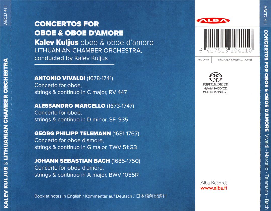Vivaldi, Marcello, Telemann, Bach: Concertos for Oboe & Oboe d'Amore cover art