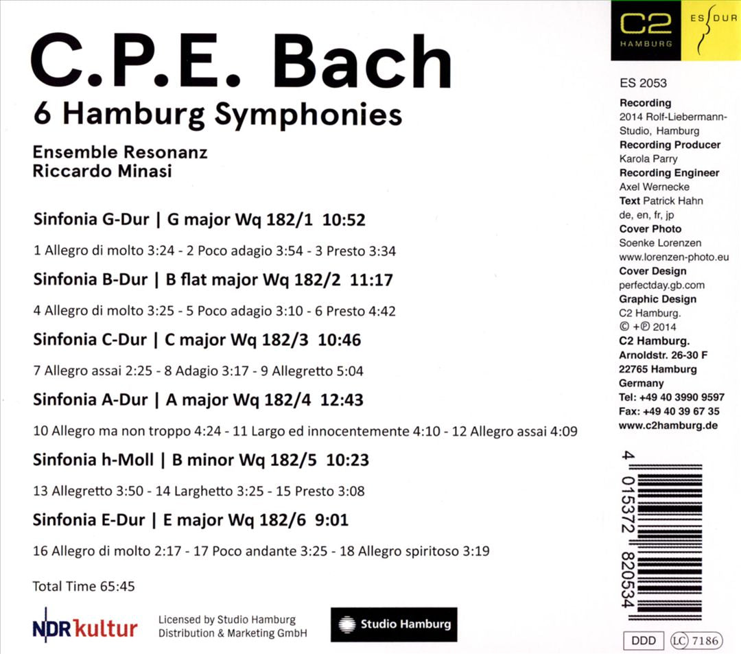 C.P.E. Bach: 6 Hamburg Symphonies cover art
