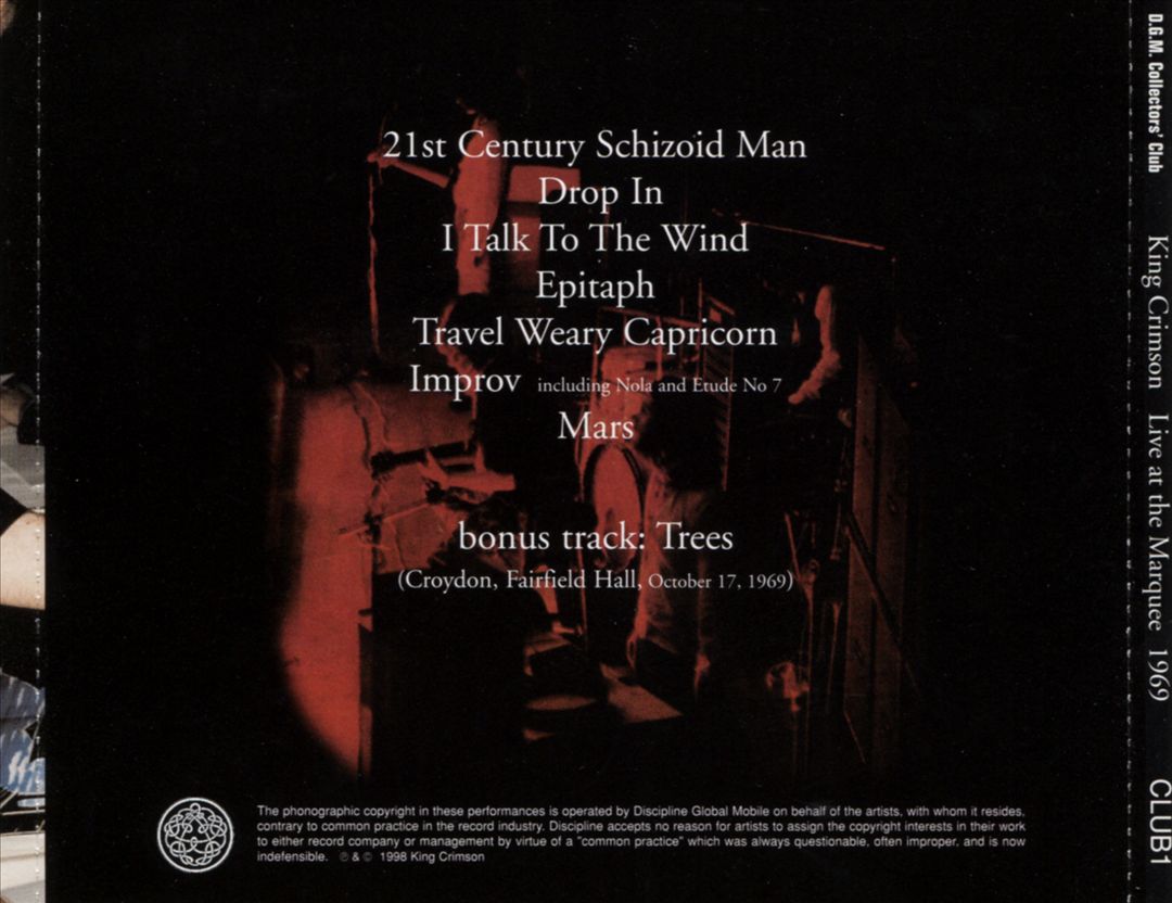 King Crimson Collectors' Club: Live at the Marquee 1969 cover art